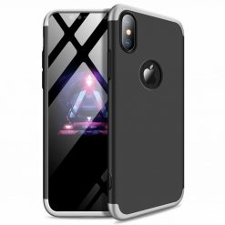 Kryty na mobil | Puzdro 360 Protection strieborno-čierne s dierou na Apple logo – iPhone Xr | Kryty na mobil