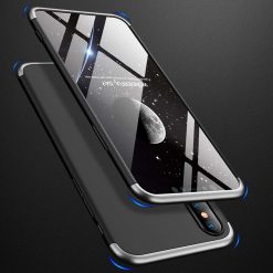 Kryty na mobil | Puzdro 360 Protection strieborno-čierne s dierou na Apple logo – iPhone Xr | Kryty na mobil