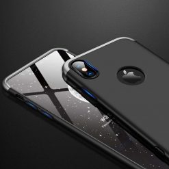 Kryty na mobil | Puzdro 360 Protection strieborno-čierne s dierou na Apple logo – iPhone Xr | Kryty na mobil