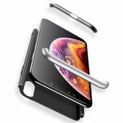 Kryty na mobil | Puzdro 360 Protection strieborno-čierne s dierou na Apple logo – iPhone Xr | Kryty na mobil