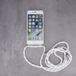 Kryty na mobil | Zadný transparentný kryt s bielou šnúrkou Neck Strap – Apple iPhone 7 / iPhone 8 / iPhone SE 2020 / iPhone SE 2022 | Kryty na mobil