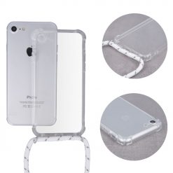 Kryty na mobil | Zadný transparentný kryt s bielou šnúrkou Neck Strap – Apple iPhone 7 / iPhone 8 / iPhone SE 2020 / iPhone SE 2022 | Kryty na mobil