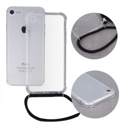 Kryty na mobil | Zadný transparentný kryt s čiernou šnúrkou Neck Strap – Apple iPhone 7 / iPhone 8 / iPhone SE 2020 / iPhone SE 2022 | Kryty na mobil