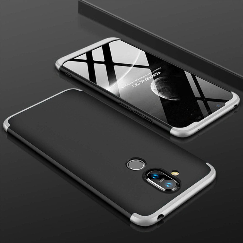 Puzdro 360 Protection čierno-strieborné – Nokia 8.1 | Kryty na mobil Kryty na mobil | Puzdro 360 Protection čierno-strieborné – Nokia 8.1 | Kryty na mobil