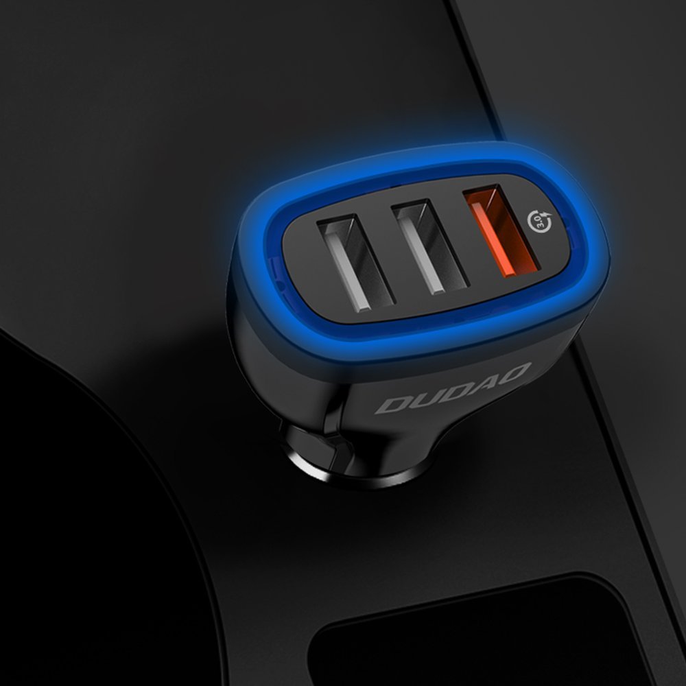 Nabíjačka do auta Dudao R7S 2,4A Quick Charge 3.0 na 3 USB čierna | Kryty na mobil Kryty na mobil | Nabíjačka do auta Dudao R7S 2,4A Quick Charge 3.0 na 3 USB čierna | Kryty na mobil