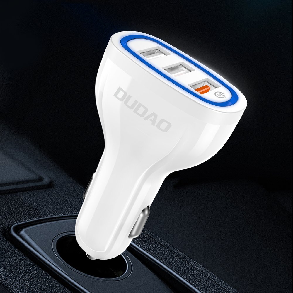 Nabíjačka do auta Dudao R7S 2,4A Quick Charge 3.0 na 3 USB biela | Kryty na mobil Kryty na mobil | Nabíjačka do auta Dudao R7S 2,4A Quick Charge 3.0 na 3 USB biela | Kryty na mobil