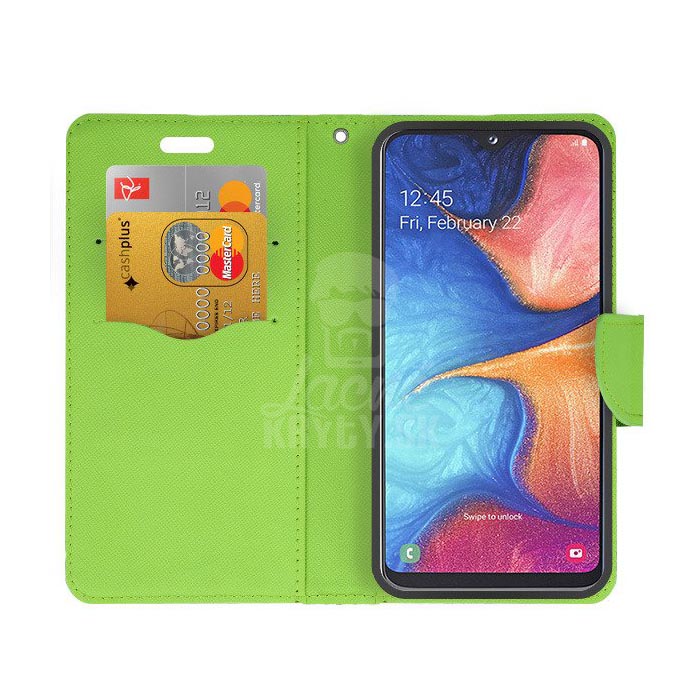 Peňaženkové puzdro Fancy Book modro-limetkové – Samsung Galaxy A20e | Kryty na mobil Kryty na mobil | Peňaženkové puzdro Fancy Book modro-limetkové – Samsung Galaxy A20e | Kryty na mobil