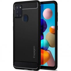 Kryty na mobil | Zadný kryt Spigen Rugged Armor čierny – Samsung Galaxy A21s | Kryty na mobil