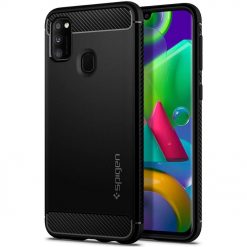 Kryty na mobil | Zadný kryt Spigen Rugged Armor čierny – Samsung Galaxy M21 | Kryty na mobil