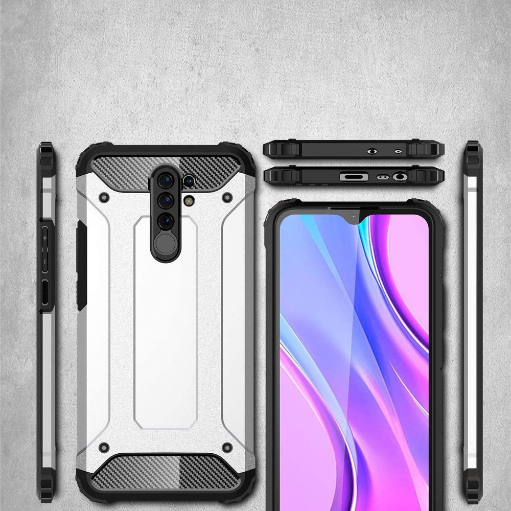 Odolný kryt Hybrid Armor strieborný – Xiaomi Redmi 9 | Kryty na mobil Kryty na mobil | Odolný kryt Hybrid Armor strieborný – Xiaomi Redmi 9 | Kryty na mobil