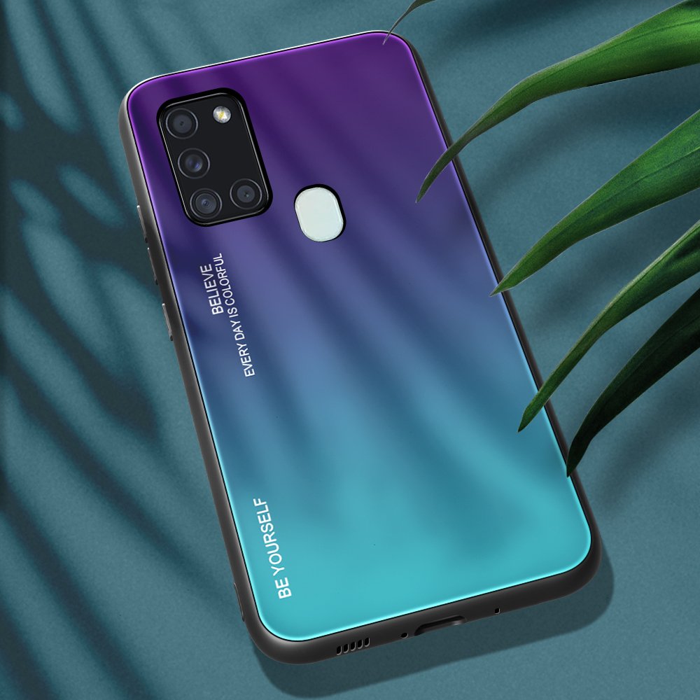 Sklenený kryt Gradient glass fialovo-zelený – Samsung Galaxy A21s | Kryty na mobil Kryty na mobil | Sklenený kryt Gradient glass fialovo-zelený – Samsung Galaxy A21s | Kryty na mobil