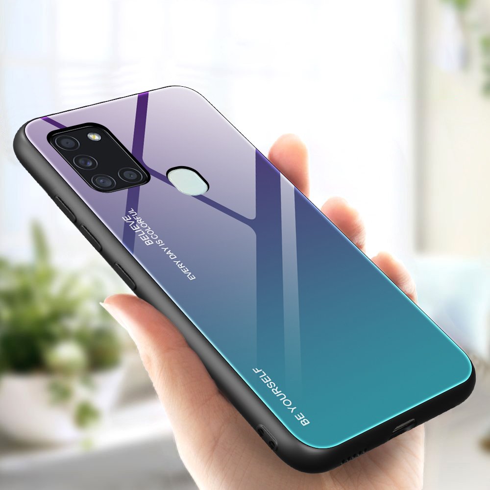 Sklenený kryt Gradient glass fialovo-zelený – Samsung Galaxy A21s | Kryty na mobil Kryty na mobil | Sklenený kryt Gradient glass fialovo-zelený – Samsung Galaxy A21s | Kryty na mobil