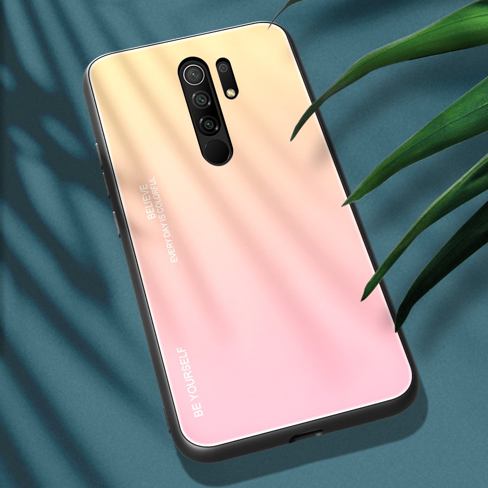 Sklenený kryt Gradient glass ružovo-žltý – Xiaomi Redmi 9 | Kryty na mobil Kryty na mobil | Sklenený kryt Gradient glass ružovo-žltý – Xiaomi Redmi 9 | Kryty na mobil