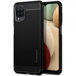 Kryty na mobil | Zadný kryt Spigen Rugged Armor čierny – Samsung Galaxy A12 / M12 | Kryty na mobil