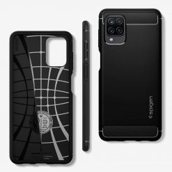 Kryty na mobil | Zadný kryt Spigen Rugged Armor čierny – Samsung Galaxy A12 / M12 | Kryty na mobil