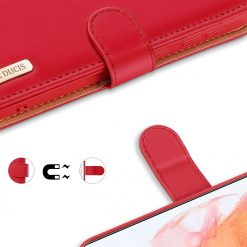 Kryty na mobil | Kožené peňaženkové puzdro Dux Ducis Hivo červené – Samsung Galaxy S21 | Kryty na mobil