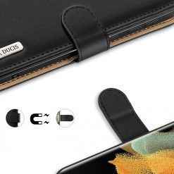 Kryty na mobil | Kožené peňaženkové puzdro Dux Ducis Hivo čierne – Samsung Galaxy S21 Ultra | Kryty na mobil