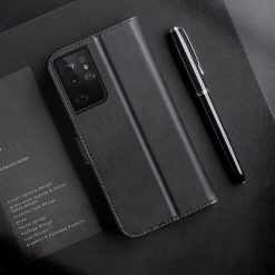 Kryty na mobil | Kožené peňaženkové puzdro Dux Ducis Hivo čierne – Samsung Galaxy S21 Ultra | Kryty na mobil
