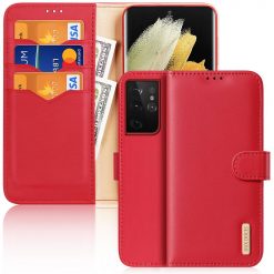 Kryty na mobil | Kožené peňaženkové puzdro Dux Ducis Hivo červené – Samsung Galaxy S21 Ultra | Kryty na mobil