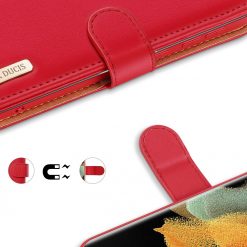 Kožené peňaženkové puzdro Dux Ducis Hivo červené – Samsung Galaxy S21 Ultra | Kryty na mobil Kryty na mobil | Kožené peňaženkové puzdro Dux Ducis Hivo červené – Samsung Galaxy S21 Ultra | Kryty na mobil