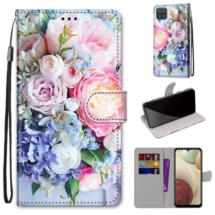 Knižkové puzdro Trendy Cross case Ružovomodrá kytica – Samsung Galaxy A12 / M12 | Kryty na mobil Kryty na mobil | Knižkové puzdro Trendy Cross case Ružovomodrá kytica – Samsung Galaxy A12 / M12 | Kryty na mobil