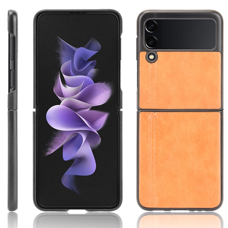 Kryt Shockproof Sewing Cow Pattern oranžový – Samsung Galaxy Z Flip 3 | Kryty na mobil Kryty na mobil | Kryt Shockproof Sewing Cow Pattern oranžový – Samsung Galaxy Z Flip 3 | Kryty na mobil