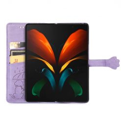Kryty na mobil | Peňaženkové puzdro Embossing Pattern Pes a Mačka fialové – Samsung Galaxy Z Fold 3 | Kryty na mobil