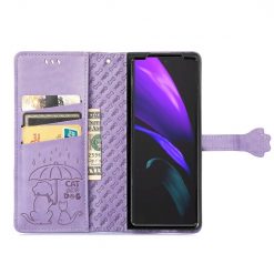 Kryty na mobil | Peňaženkové puzdro Embossing Pattern Pes a Mačka fialové – Samsung Galaxy Z Fold 3 | Kryty na mobil