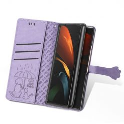 Kryty na mobil | Peňaženkové puzdro Embossing Pattern Pes a Mačka fialové – Samsung Galaxy Z Fold 3 | Kryty na mobil