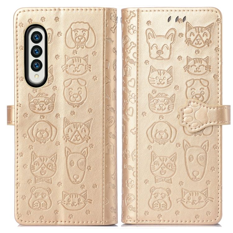 Peňaženkové puzdro Embossing Pattern Pes a Mačka zlaté – Samsung Galaxy Z Fold 3 | Kryty na mobil Kryty na mobil | Peňaženkové puzdro Embossing Pattern Pes a Mačka zlaté – Samsung Galaxy Z Fold 3 | Kryty na mobil
