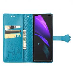 Kryty na mobil | Peňaženkové puzdro Embossing Pattern Pes a Mačka modré – Samsung Galaxy Z Fold 3 | Kryty na mobil