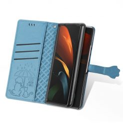 Kryty na mobil | Peňaženkové puzdro Embossing Pattern Pes a Mačka modré – Samsung Galaxy Z Fold 3 | Kryty na mobil