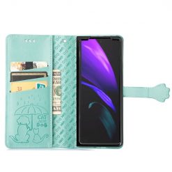 Kryty na mobil | Peňaženkové puzdro Embossing Pattern Pes a Mačka zelené – Samsung Galaxy Z Fold 3 | Kryty na mobil