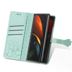 Kryty na mobil | Peňaženkové puzdro Embossing Pattern Pes a Mačka zelené – Samsung Galaxy Z Fold 3 | Kryty na mobil