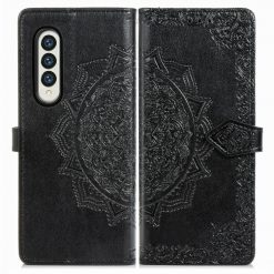 Kryty na mobil | Peňaženkové puzdro Embossing Pattern Mandala Flower čierne – Samsung Galaxy Z Fold 3 | Kryty na mobil