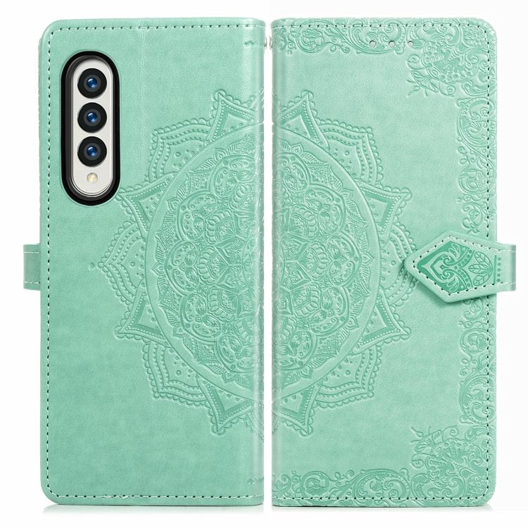 Peňaženkové puzdro Embossing Pattern Mandala Flower zelené – Samsung Galaxy Z Fold 3 | Kryty na mobil Kryty na mobil | Peňaženkové puzdro Embossing Pattern Mandala Flower zelené – Samsung Galaxy Z Fold 3 | Kryty na mobil