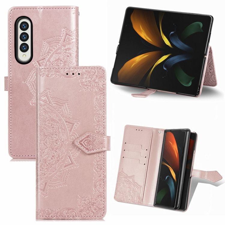 Peňaženkové puzdro Embossing Pattern Mandala Flower ružové – Samsung Galaxy Z Fold 3 | Kryty na mobil Kryty na mobil | Peňaženkové puzdro Embossing Pattern Mandala Flower ružové – Samsung Galaxy Z Fold 3 | Kryty na mobil