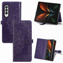 Peňaženkové puzdro Embossing Pattern Mandala Flower fialové – Samsung Galaxy Z Fold 3