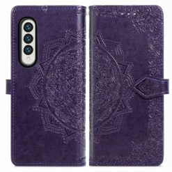 Peňaženkové puzdro Embossing Pattern Mandala Flower fialové – Samsung Galaxy Z Fold 3 | Kryty na mobil Kryty na mobil | Peňaženkové puzdro Embossing Pattern Mandala Flower fialové – Samsung Galaxy Z Fold 3 | Kryty na mobil