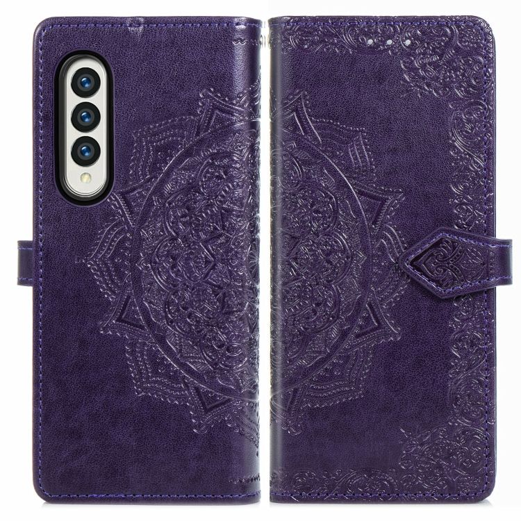Peňaženkové puzdro Embossing Pattern Mandala Flower fialové – Samsung Galaxy Z Fold 3 | Kryty na mobil Kryty na mobil | Peňaženkové puzdro Embossing Pattern Mandala Flower fialové – Samsung Galaxy Z Fold 3 | Kryty na mobil