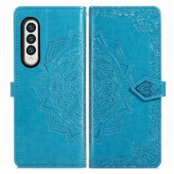 Kryty na mobil | Peňaženkové puzdro Embossing Pattern Mandala Flower modré – Samsung Galaxy Z Fold 3 | Kryty na mobil