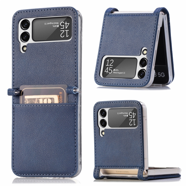 Kryt Litchi Pattern Folding Leather modrý – Samsung Galaxy Z Flip 3 | Kryty na mobil Kryty na mobil | Kryt Litchi Pattern Folding Leather modrý – Samsung Galaxy Z Flip 3 | Kryty na mobil