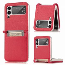 Kryty na mobil | Kryt Litchi Pattern Folding Leather červený – Samsung Galaxy Z Flip 3 | Kryty na mobil
