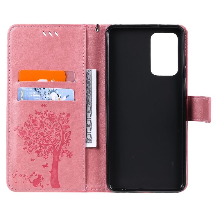 Peňaženkové puzdro Embossing Pattern Strom a mačka ružové – Samsung Galaxy A52 / A52 5G / A52s 5G | Kryty na mobil Kryty na mobil | Peňaženkové puzdro Embossing Pattern Strom a mačka ružové – Samsung Galaxy A52 / A52 5G / A52s 5G | Kryty na mobil