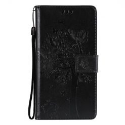 Kryty na mobil | Peňaženkové puzdro Embossing Pattern Strom a mačka čierne – Samsung Galaxy A52 / A52 5G / A52s 5G | Kryty na mobil