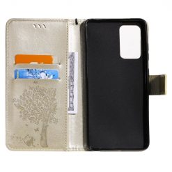 Peňaženkové puzdro Embossing Pattern Strom a mačka zlaté – Samsung Galaxy A52 / A52 5G / A52s 5G | Kryty na mobil Kryty na mobil | Peňaženkové puzdro Embossing Pattern Strom a mačka zlaté – Samsung Galaxy A52 / A52 5G / A52s 5G | Kryty na mobil