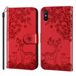 Kryty na mobil | Peňaženkové puzdro Embossing Pattern Jeleň červené – Xiaomi Redmi 9A / 9AT | Kryty na mobil
