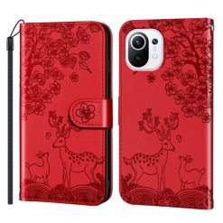 Kryty na mobil | Peňaženkové puzdro Embossing Pattern Jeleň červené – Xiaomi Mi 11 Lite | Kryty na mobil