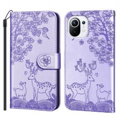 Kryty na mobil | Peňaženkové puzdro Embossing Pattern Jeleň fialové – Xiaomi Mi 11 Lite | Kryty na mobil