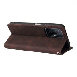 Kryty na mobil | Knižkové puzdro Skin Feel case hnedé – Xiaomi 11T / 11T Pro | Kryty na mobil